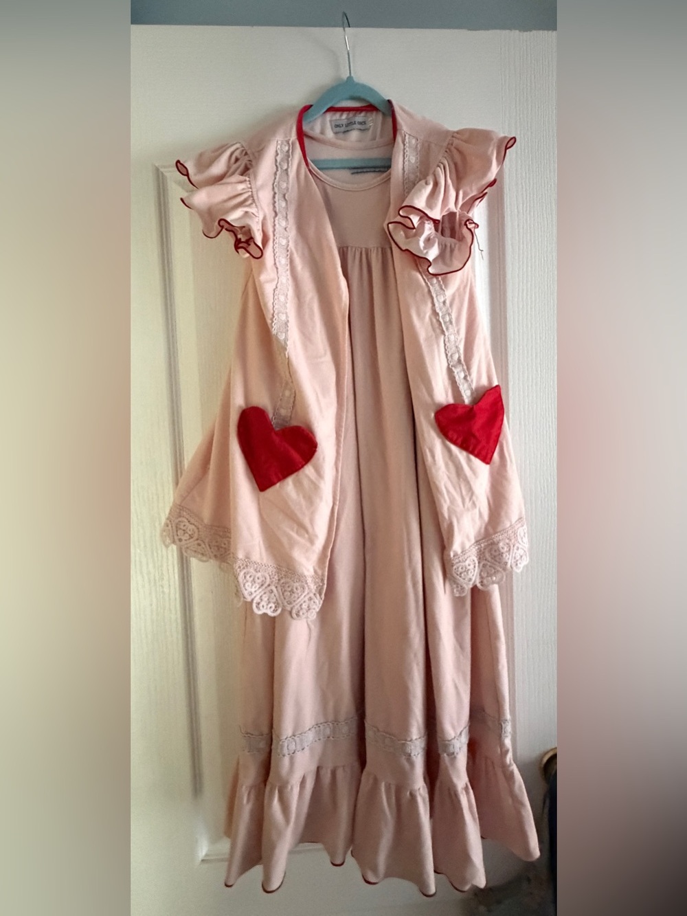 Only Little Once Pink Ruffle Nightgown with Red Heart Pockets